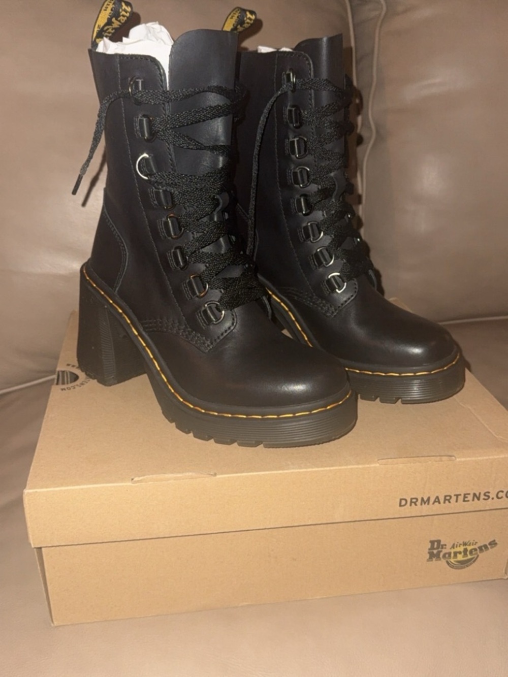 Dr. Martens Black Lace-Up Chunky Heel Combat Boots